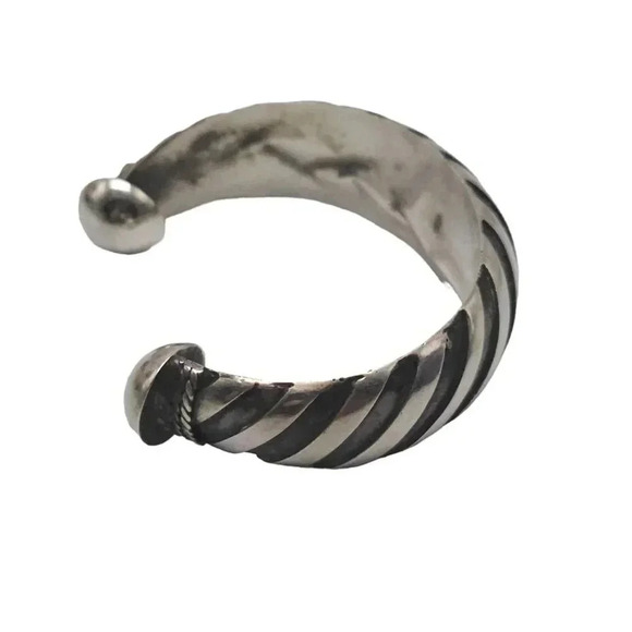 925 Sterling Silver Texture Southwestern Cable Open Cuff Bracelet Vintage - Picture 4 of 9